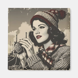 Vintagen Girl and Yarn Magnet