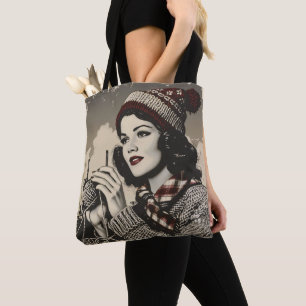 Vintagen Girl and Yarn Tygkasse