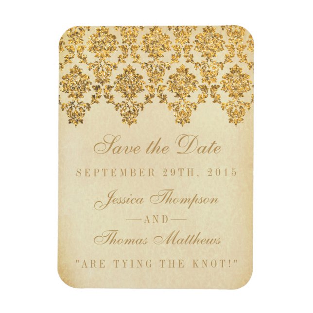 Vintagen Glam Guld Damask Wedding Collection Magnet (Vertikal)