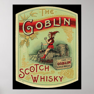 Vintagen "Goblin" Scotch Whiskey-etikett Poster