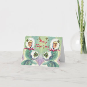 Vintagen god jul Girls in Blue Jackar Kort