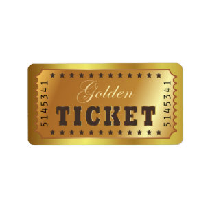 Vintagen Golden Biljett Admit One Stars Number Ent Adressetikett