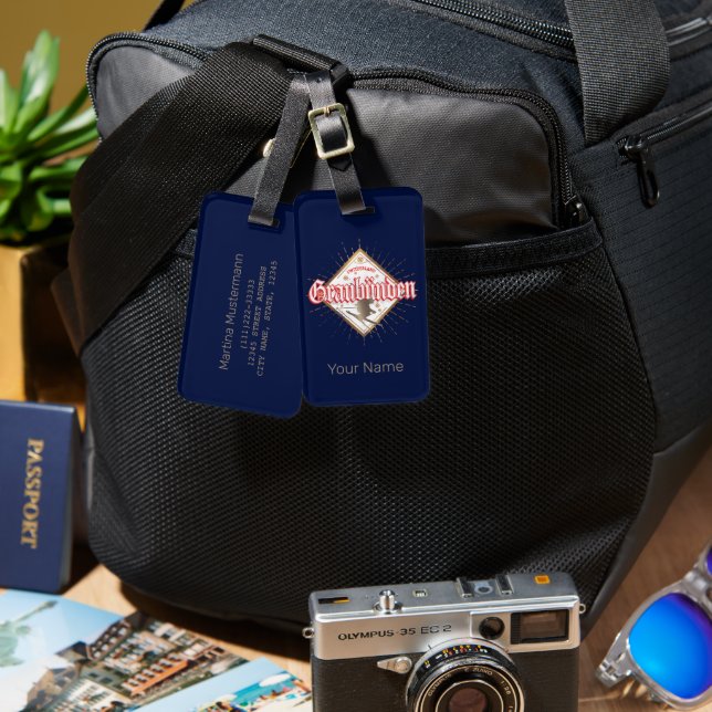 Vintagen Graubünden Schweiz retro skier Bagagebricka (Fram & Baksida)