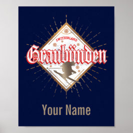 Vintagen Graubünden Schweiz retro skier Poster