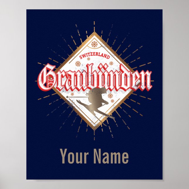 Vintagen Graubünden Schweiz retro skier Poster (Framsidan)