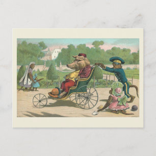 vintagen "Gris i rullstol" Vykort
