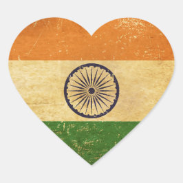 Vintagen Grunge Design för indisk Flagga Hjärtformat Klistermärke