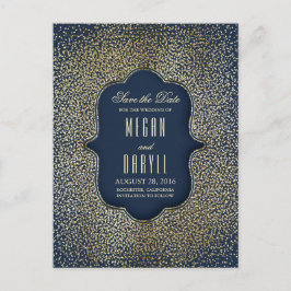 Vintagen guld Glitter Glamor Navy Spara datum Meddelande Vykort