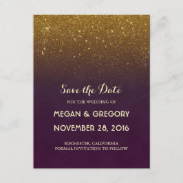 Vintagen Guld Glitter Plum Spara datum Meddelande Vykort