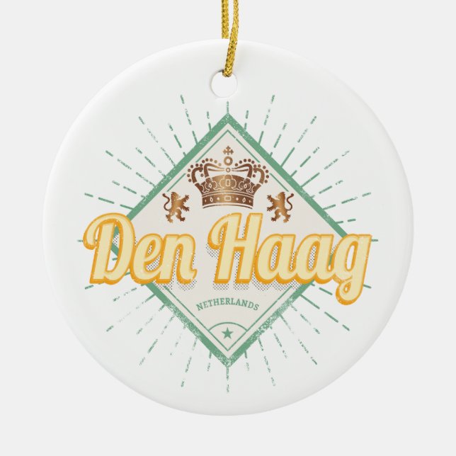 Vintagen Hague City Netherlands Retro Holland Julgransprydnad Keramik (Framsidan)