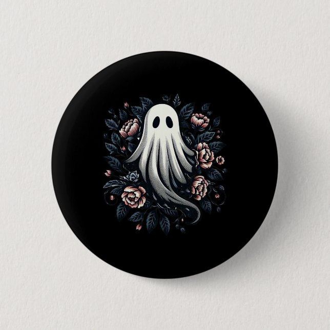 Vintagen Halloween för Ghost Blommigt Print  Knapp (Framsida)