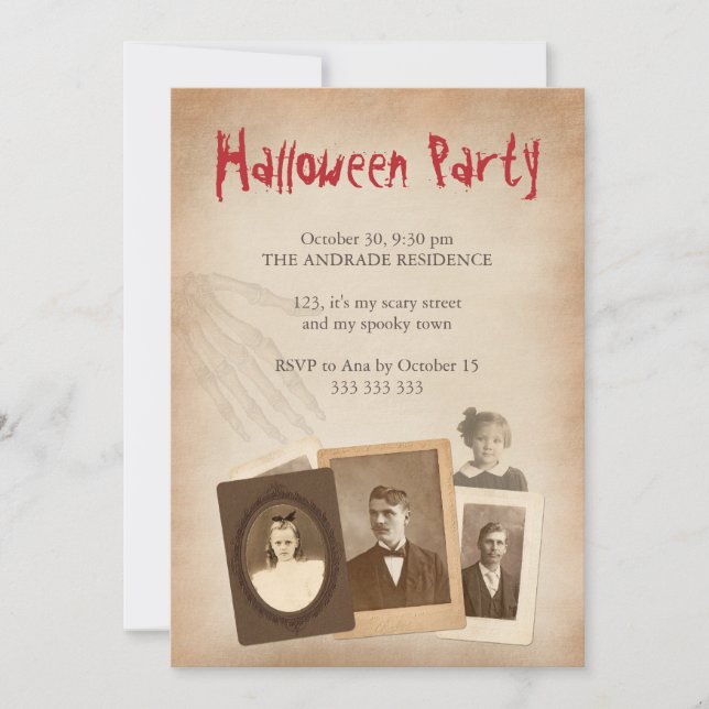 Vintagen Halloween Skeleton Hand Inbjudningar (Framsida)
