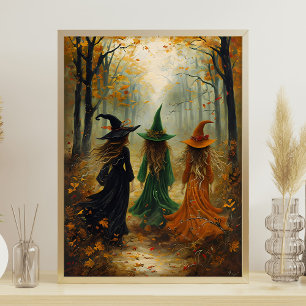 Vintagen Halloween Wall med tre veckors höstskog Poster