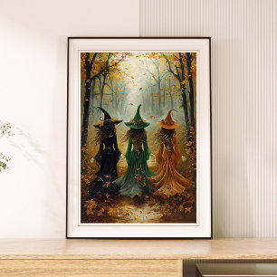 Vintagen Halloween Wall med tre veckors höstskog Poster