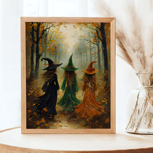 Vintagen Halloween Wall med tre veckors höstskog Poster