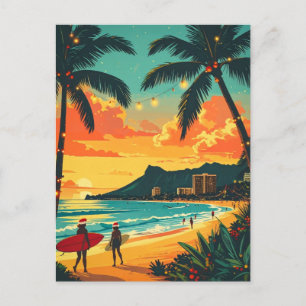 Vintagen Hawaii Tropical jul Beach Vykort