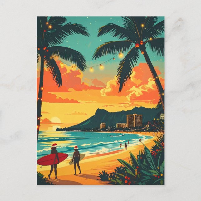 Vintagen Hawaii Tropical jul Beach Vykort (Framsida)
