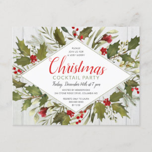 Vintagen Holly Party Watercolor Inbjudningar