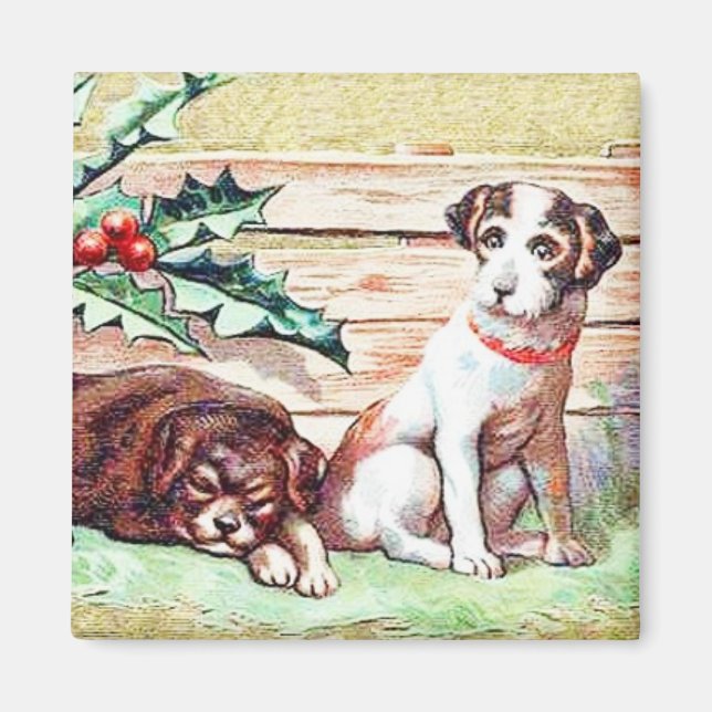 Vintagen Hundar, jul Magnet (Framsidan)
