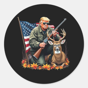 Vintagen Hunting Hjort Season Trump USA flagga Cam Runt Klistermärke