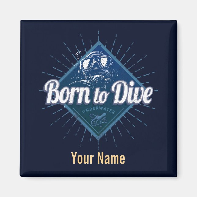 Vintagen i Diver retro Dyka School Ocean Magnet (Framsidan)