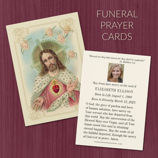 Vintagen Jesus Änglar, katolska Helig Heart Visitkort (Sacred Heart of Jesus Funeral Prayer Cards )