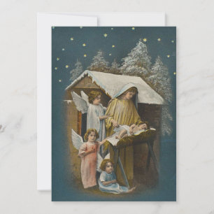 Vintagen Juli Natiativitet Scene Mary Angel Manger Julkort