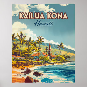 Vintagen Kailua Kona Hawaii Big Island Beach Poster