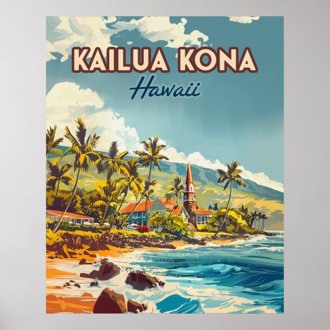 Vintagen Kailua Kona Hawaii Big Island Beach Poster (Framsidan)