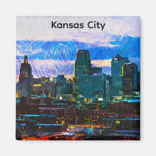 Vintagen Kansas City Oil Paint Panorama View Magnet