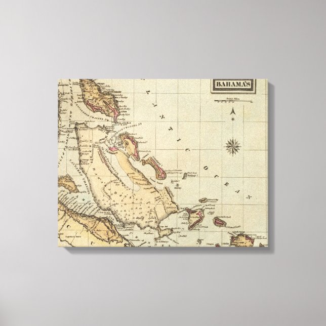 Vintagen Karta i Bahamas (1823) Canvastryck (Framsida)