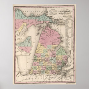 Vintagen Karta i Michigan (1836) Poster