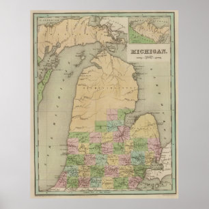 Vintagen Karta i Michigan (1838) Poster