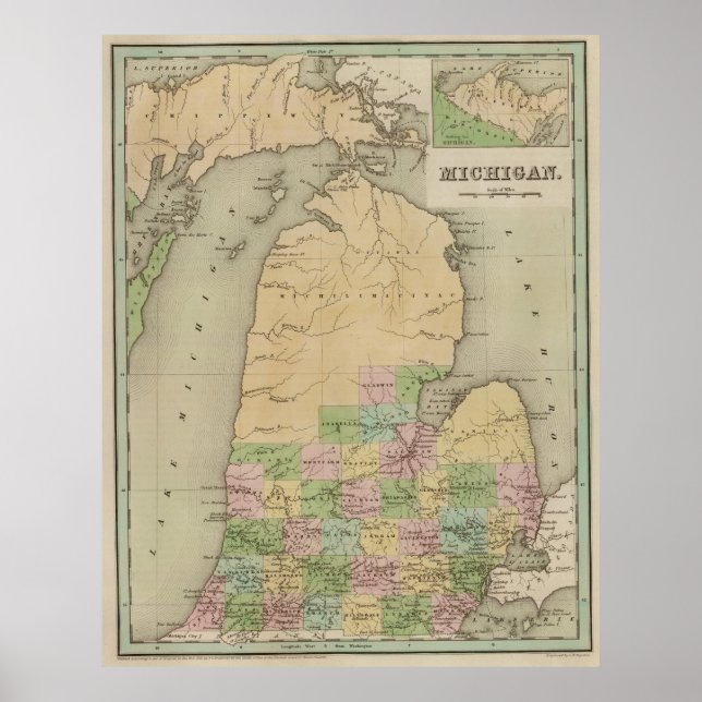 Vintagen Karta i Michigan (1838) Poster (Framsidan)