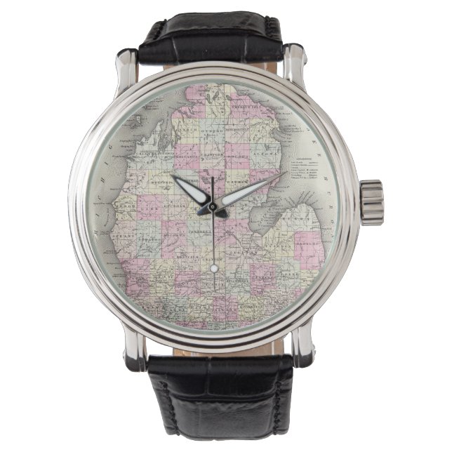 Vintagen Karta i Michigan (1855) Armbandsur (Framsida)