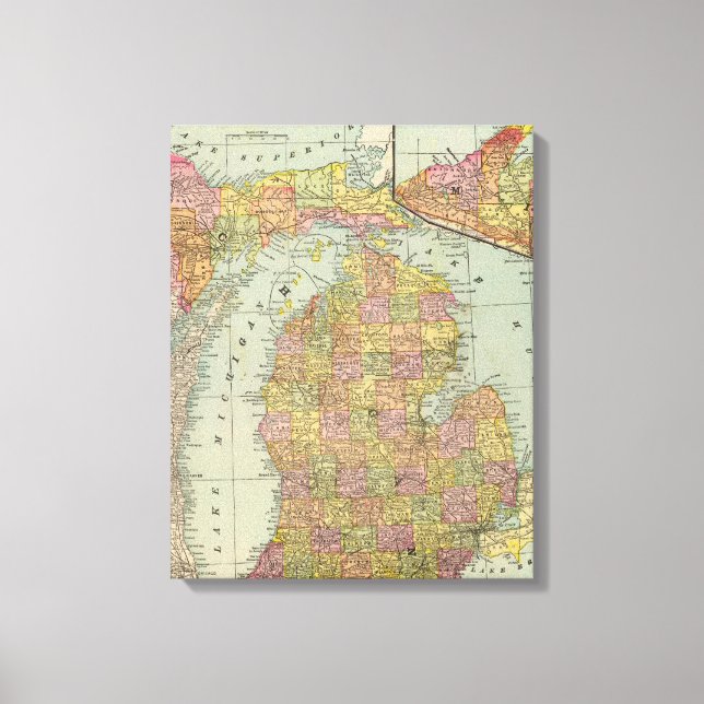 Vintagen Karta i Michigan (1909) Canvastryck (Framsida)