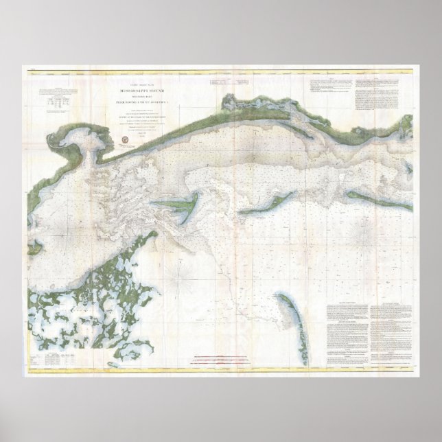 Vintagen Karta i Mississippi Ljud (1866) Poster (Framsidan)