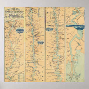 Vintagen Karta i Mississippifloden (1863) Poster