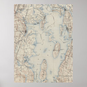Vintagen Karta i Narragansett Bay (1888) Poster