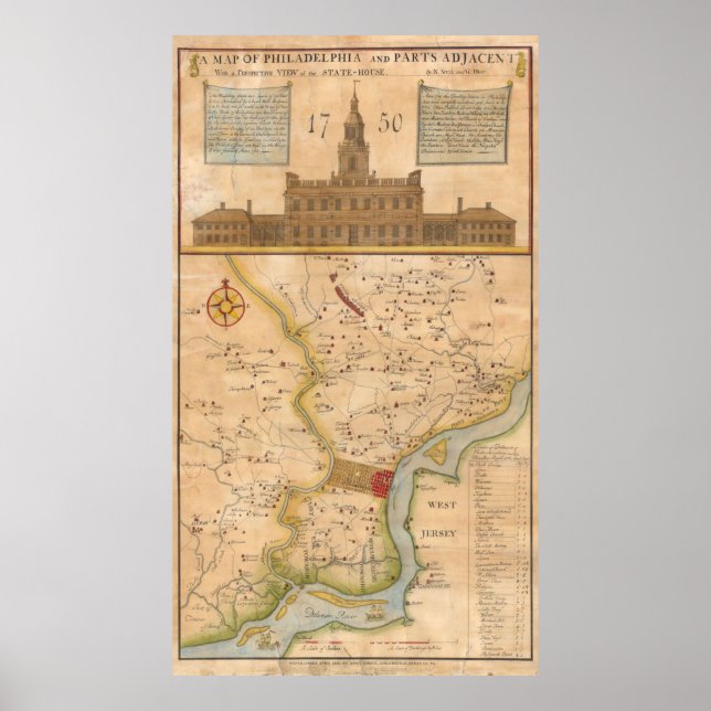 Vintagen Karta i Philadelphia Pennsylvania (1750) Poster (Framsidan)