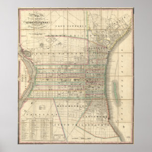 Vintagen Karta i Philadelphia Pennsylvania (1830) Poster