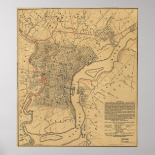 Vintagen Karta i Philadelphia Pennsylvania (1857) Poster