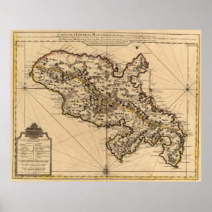 Vintagen Karta på Martinique (1742) 2 Poster