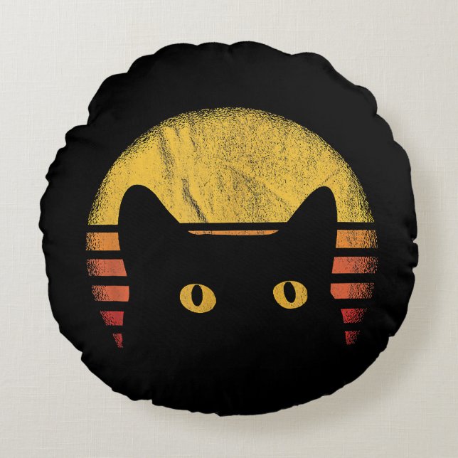 Vintagen Kat Retro Rund Kudde (Framsidan)