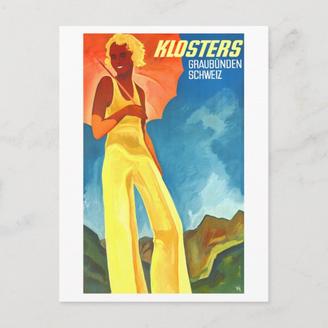 Vintagen Klosters Graubunden Schweiz Vykort (Framsida)