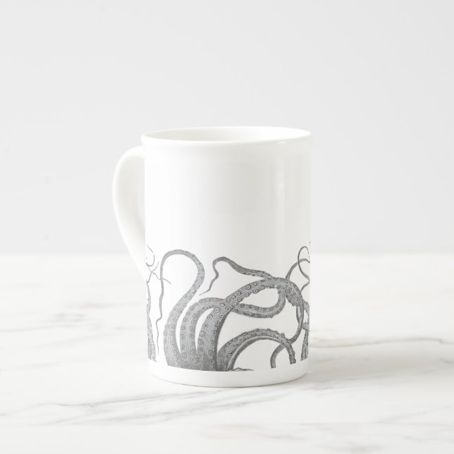 Vintagen kraken steampun benporslin mugg (Framsida vänster)