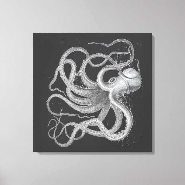 Vintagen Kraken Teckning Canvastryck (Framsida)