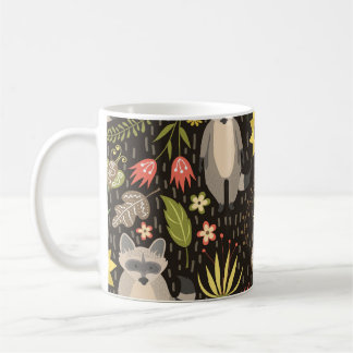 Vintagen Laga Raccoons Illustration Mönster Kaffemugg
