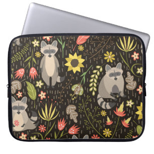 Vintagen Laga Raccoons Illustration Mönster Laptop Fodral
