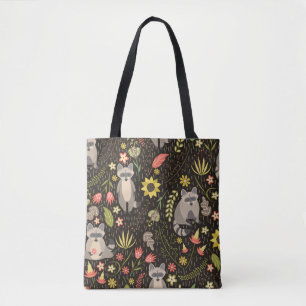 Vintagen Laga Raccoons Illustration Mönster Tygkasse